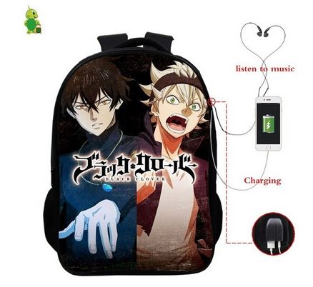 Black Clover Astra & Yuno Backpack with USB Charger