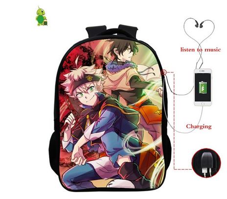 Black Clover Astra & Yuno Backpack with USB Charger