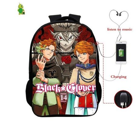 Black Clover Finral & Luck Backpack with USB Charger
