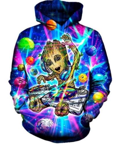Guardians of the Galaxy Baby Groot Galaxy DJ Allover Print Hoodie