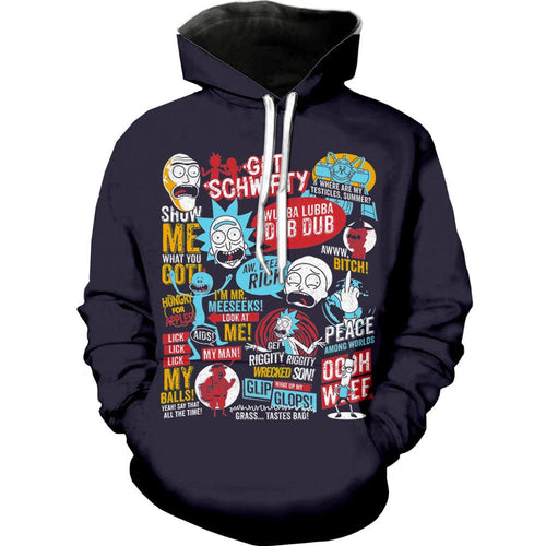 Rick and Morty Catchphrases Hoodie - Wubba Lubba Dub Dub